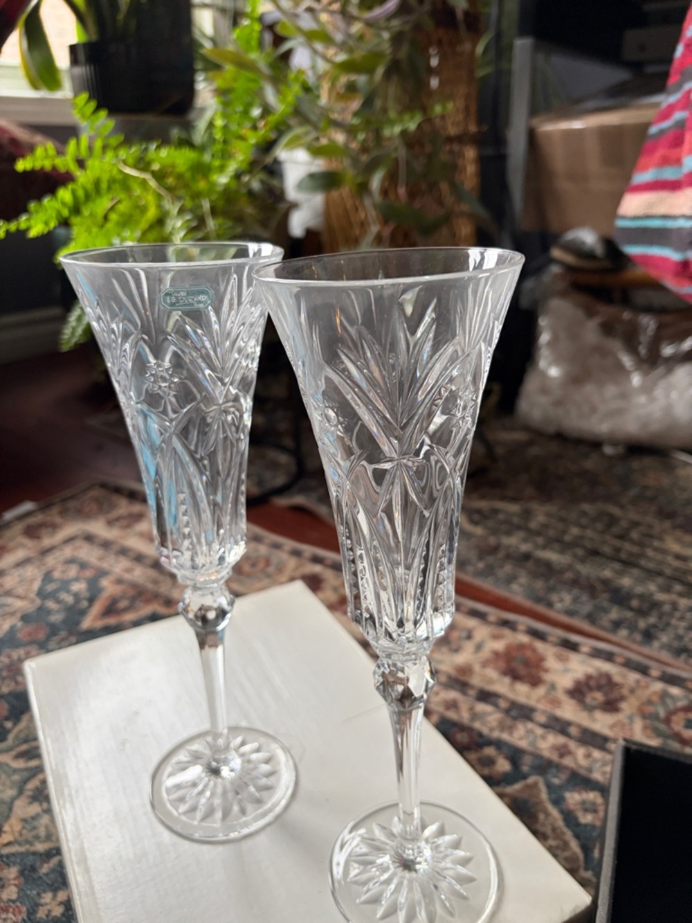Crystal Champagne Flutes - Clear Cut Glass Set-romantic